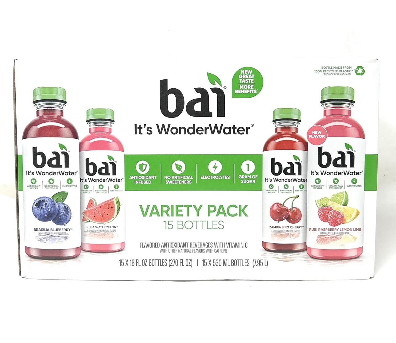 BAI  IT'S WONDER WATER, 15 Count 18 FL, variety Pack