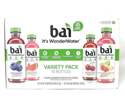 BAI  IT'S WONDER WATER, 15 Count 18 FL, variety Pack