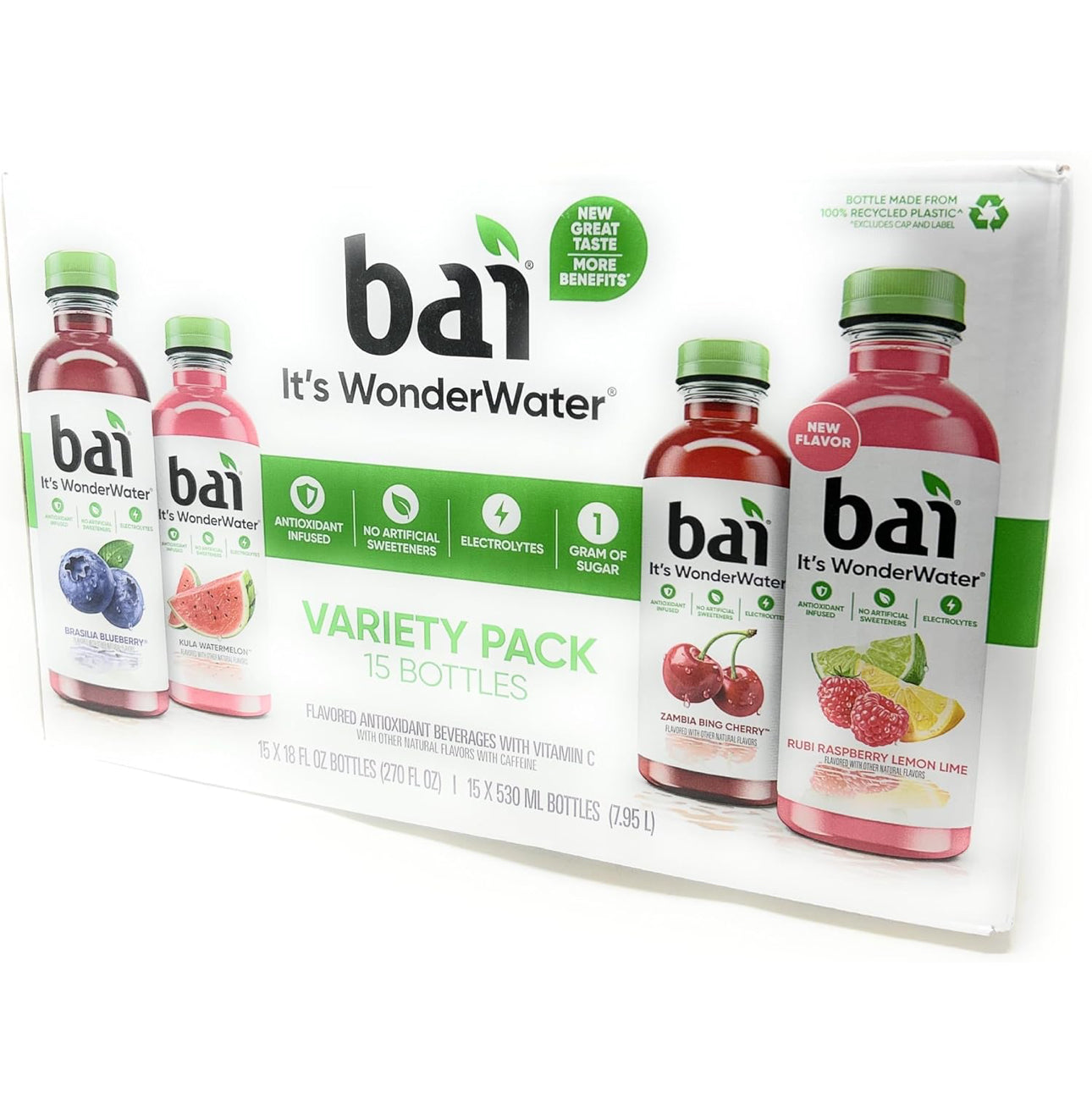 BAI  IT'S WONDER WATER, 15 Count 18 FL, variety Pack