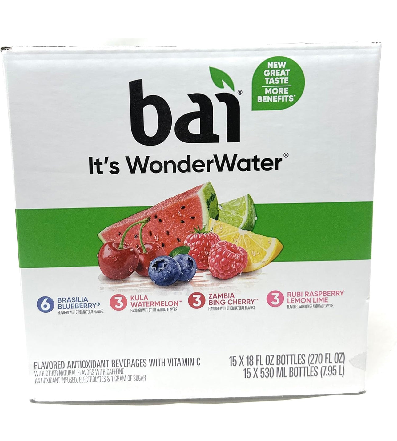 BAI  IT'S WONDER WATER, 15 Count 18 FL, variety Pack